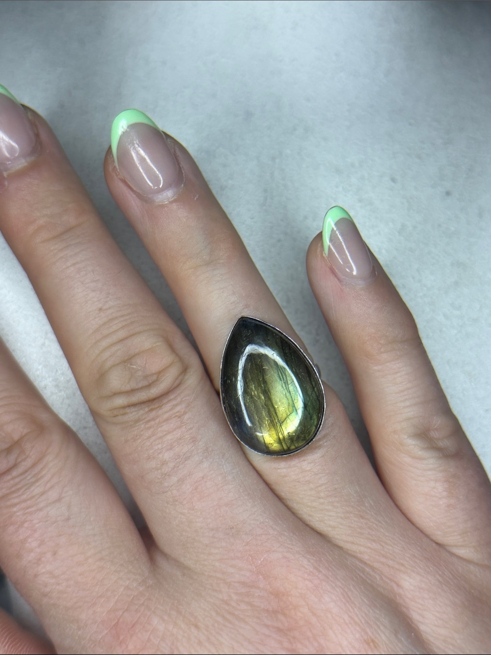 Teardrop Labradorite Statement Ring - Yellow-Green